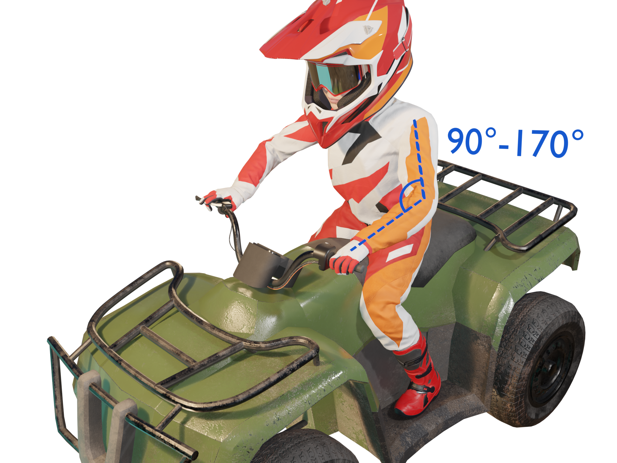 Graphic of a person in red-and-white riding gear seated on a green ATV
